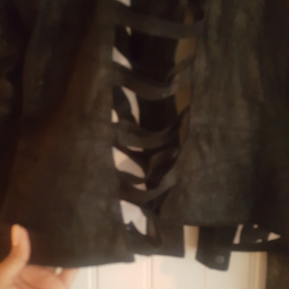 Rachel Roy Genuine Black Leather Shimmer Backless Jacket Coat Size M - Picture 5 of 12